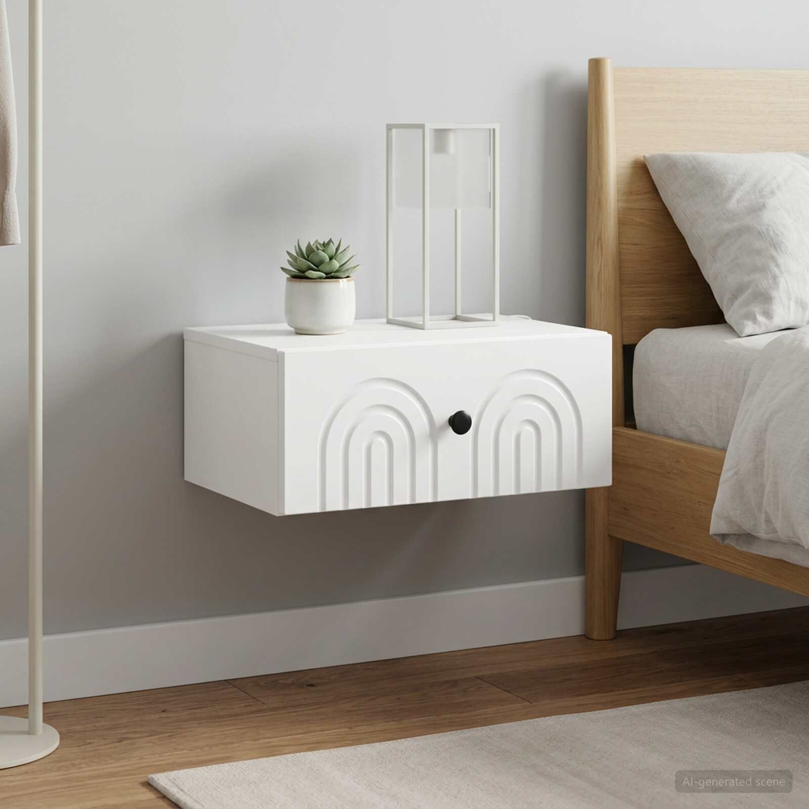 Wandkast Bedkast 2 Laden Wit - 49x34.5x20 cm - Bewerkt Hout met 53% Korting