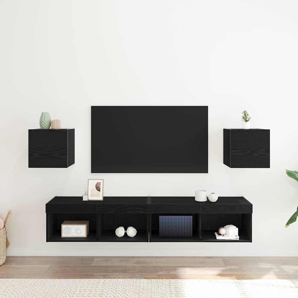 2x Wandmontage TV-kast Zwart Eiken - 33% Korting