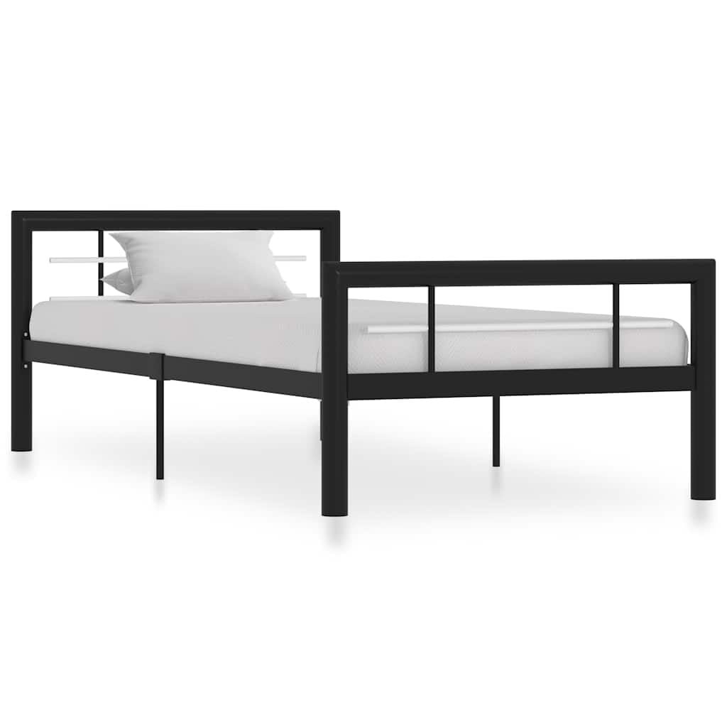 vidaXL Bedframe Metaal Zwart/Wit 90x200 cm - 54% Korting!