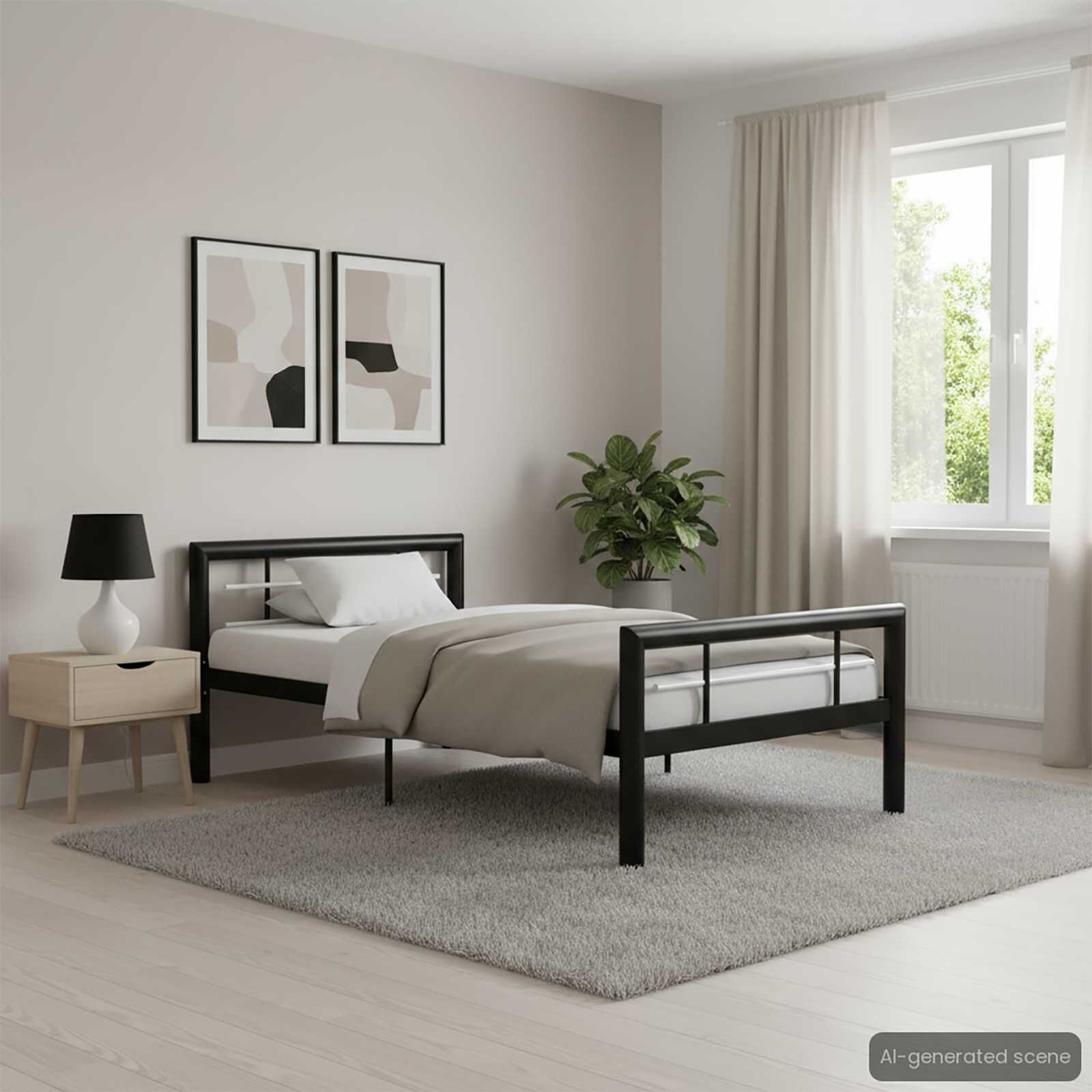 vidaXL Bedframe Metaal Zwart/Wit 90x200 cm - 54% Korting!