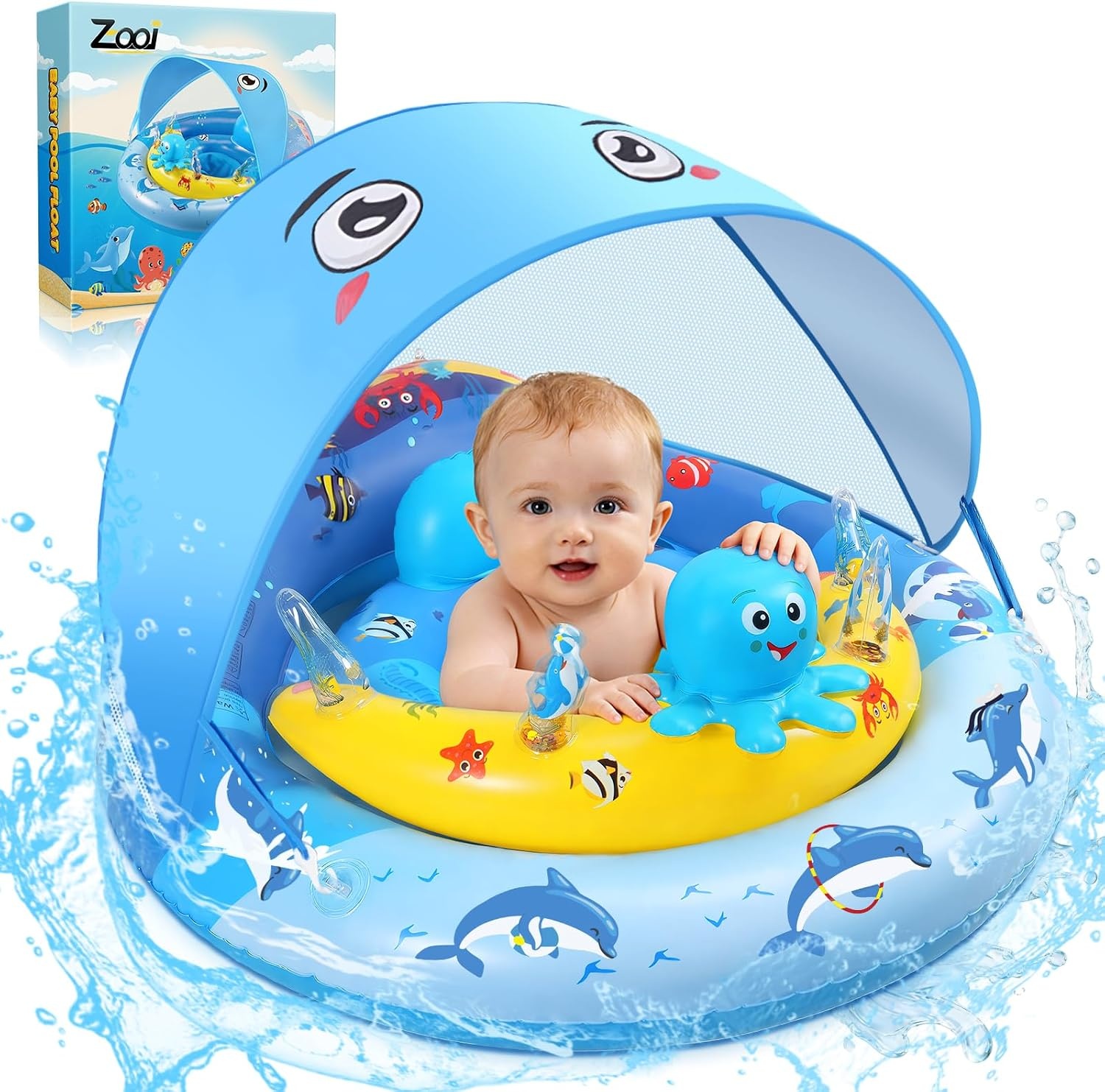 ZOOI Baby Zwemband Blauw met Zonnekap & Zitje - 32% Korting!