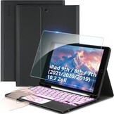 CACOE Case Toetsenbord Compatibel met iPad 9e Generatie, iPad 10.2 met Touchpad, 7-Kleuren Achtergrondverlichting Afneembaar Draadloos Toetsenbord, Zwart