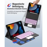 CACOE Case Toetsenbord Compatibel met iPad 9e Generatie, iPad 10.2 met Touchpad, 7-Kleuren Achtergrondverlichting Afneembaar Draadloos Toetsenbord, Zwart