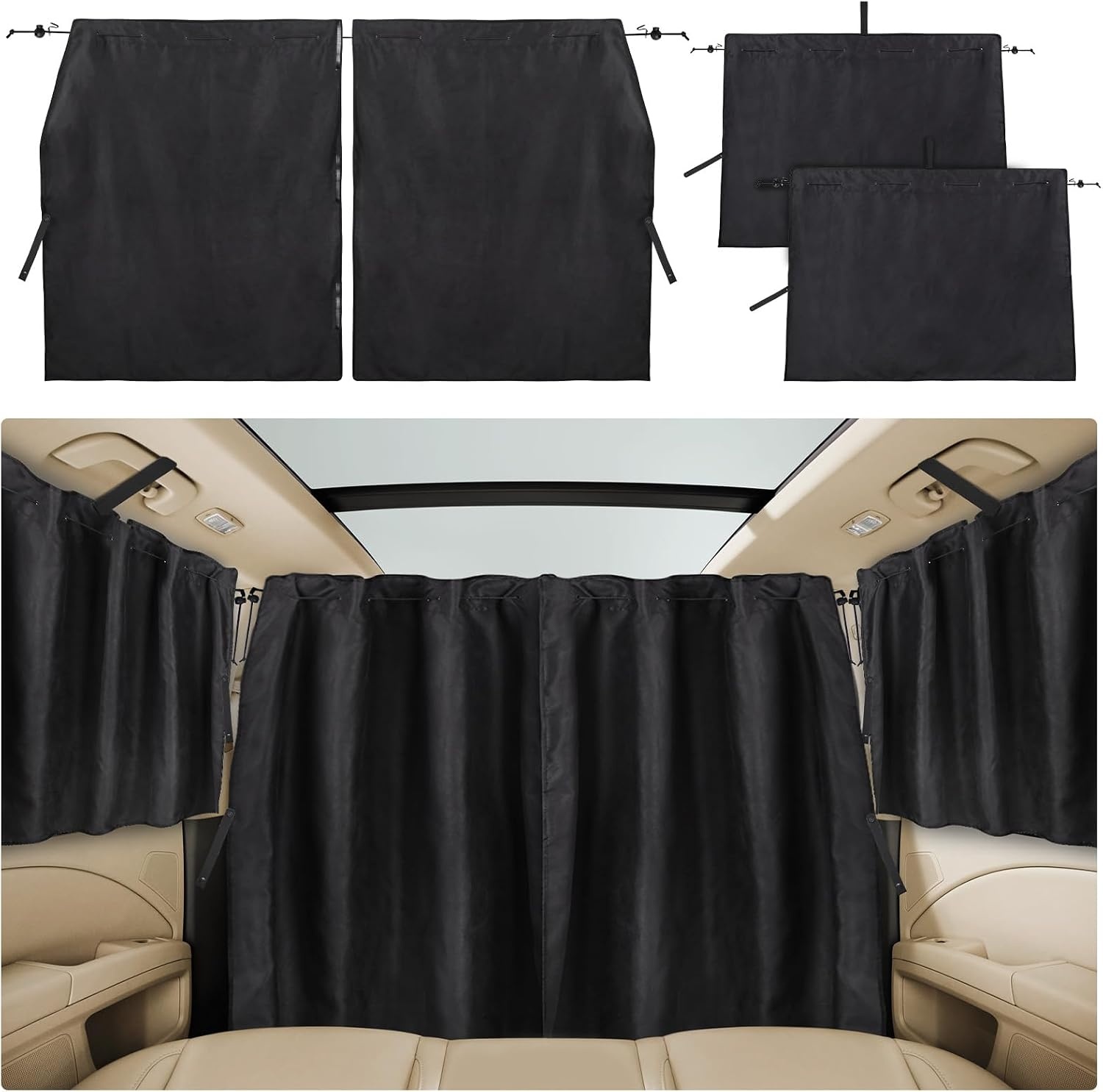ZATOOTO Scheidingsgordijnen auto set van 3, inkijkbescherming, achterruitgordijn, autogordijnen, campergordijn voor reizen, kamperen, dutje, slapen, groot 180 x 110 cm - Maat 180 x 110 cm