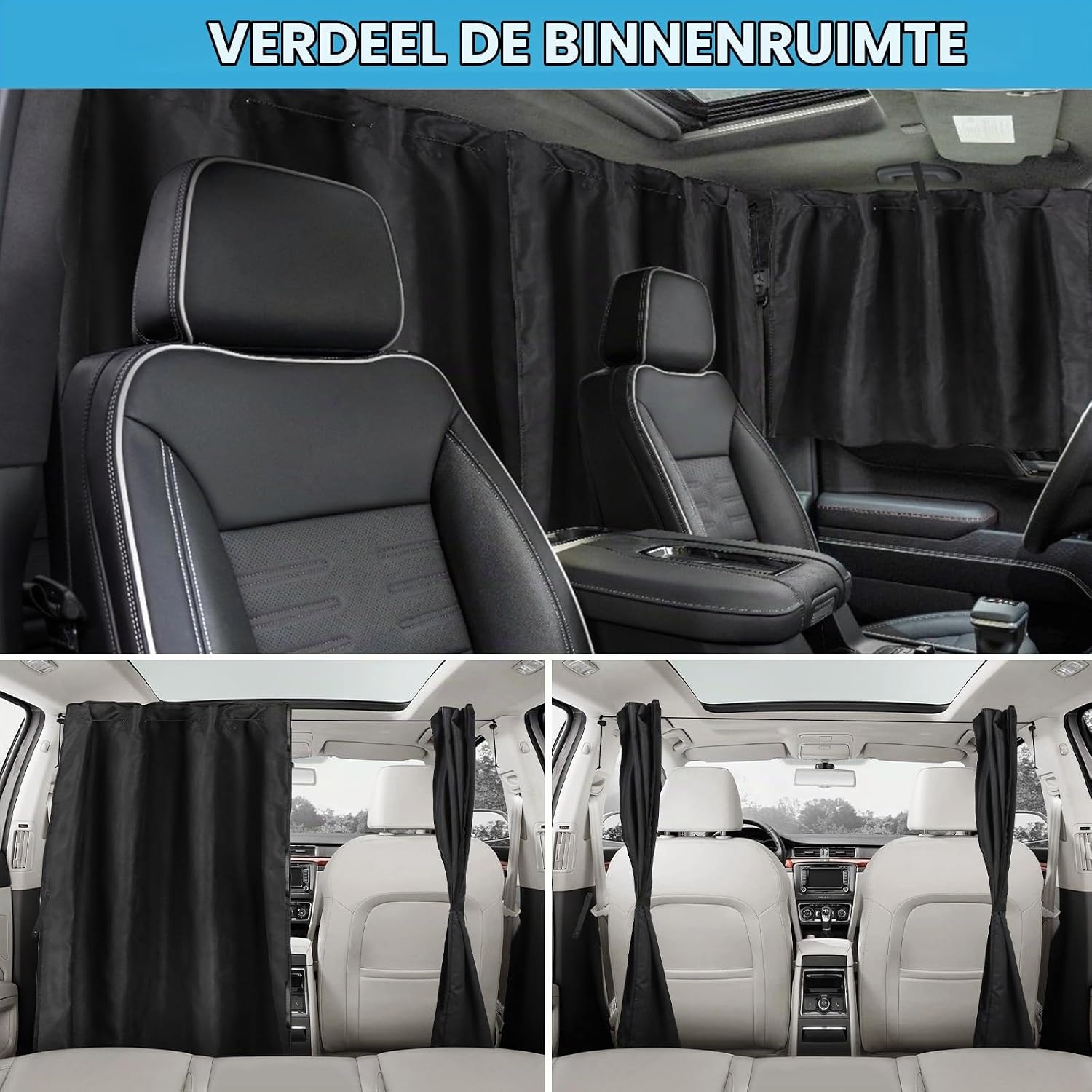 ZATOOTO Scheidingsgordijnen auto set van 3, inkijkbescherming, achterruitgordijn, autogordijnen, campergordijn voor reizen, kamperen, dutje, slapen, groot 180 x 110 cm - Maat 180 x 110 cm