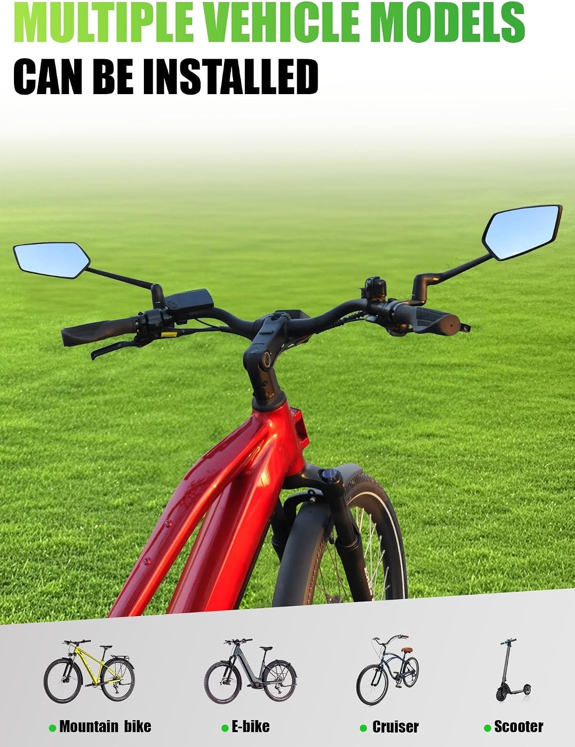 RBRL Fietsspiegel, 3D verstelbaar voor panoramisch zicht, 360° draaibaar en inklapbaar, achteruitkijkspiegel van onbreekbaar echt glas, duurzame compacte stuurspiegel