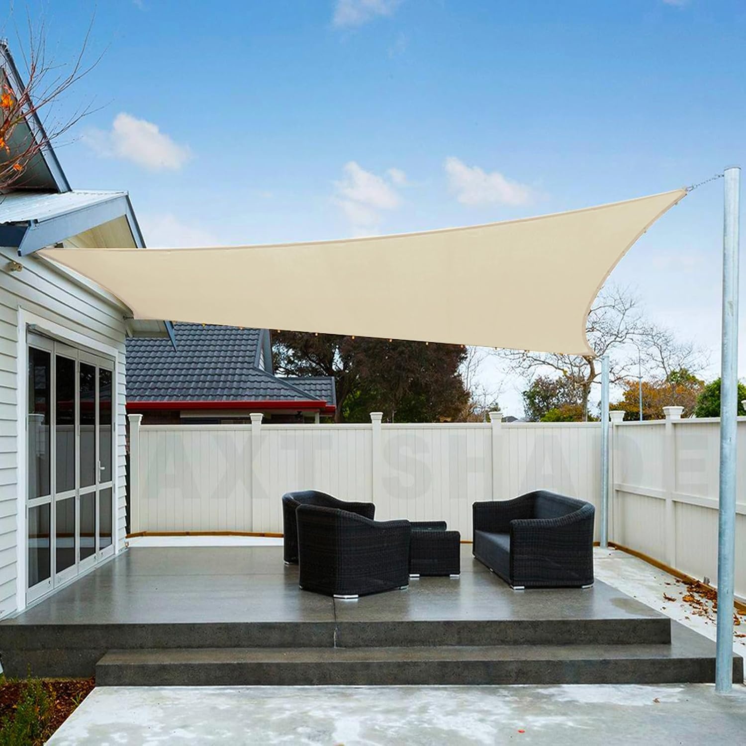 AXT SHADE Schaduwzeil 5x5x7m Driehoek Waterdicht 95% UV-Bestending voor Buiten Luifel Balkon Tuin-Zand