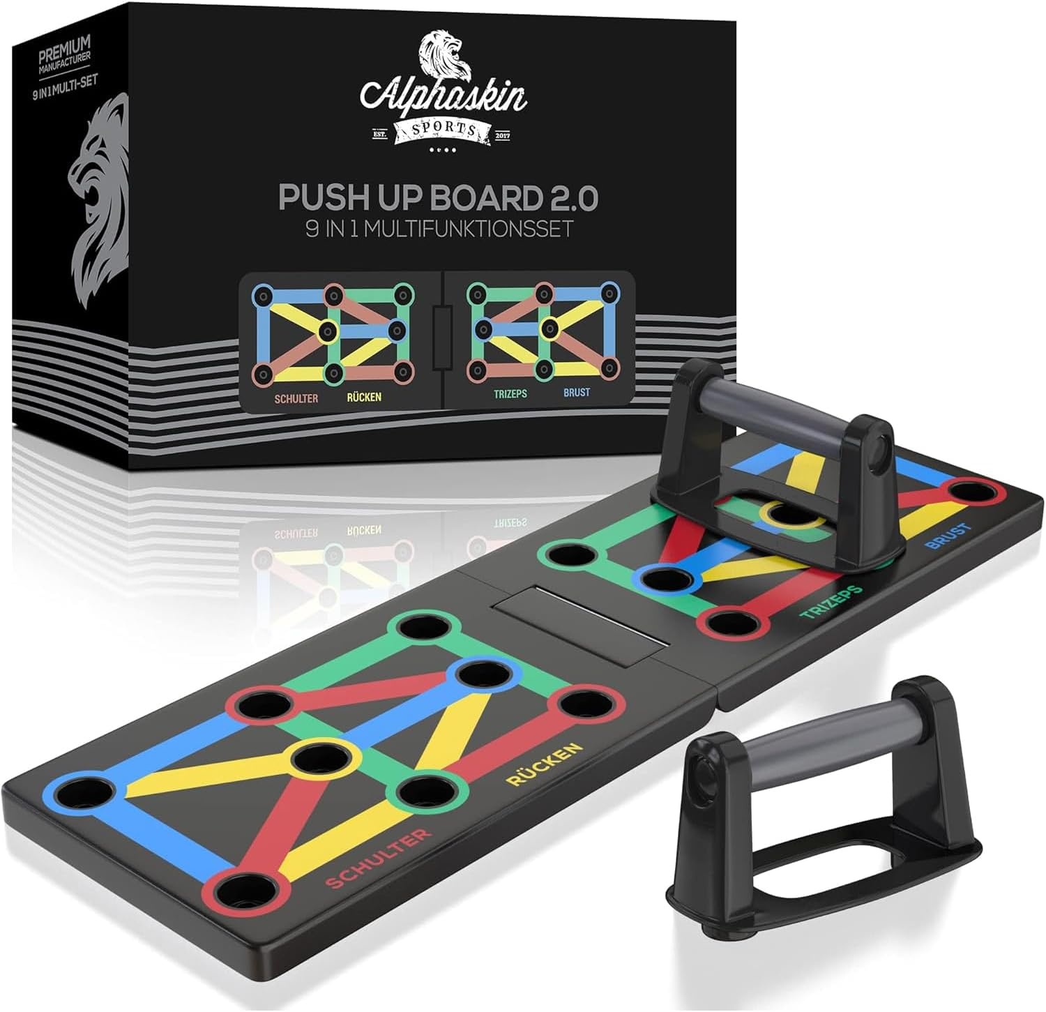 ALPHASKIN® Premium push-up board set I push-up handvatten home workout I 9 in 1 push up board I home gym I fitnessapparatuur voor thuis