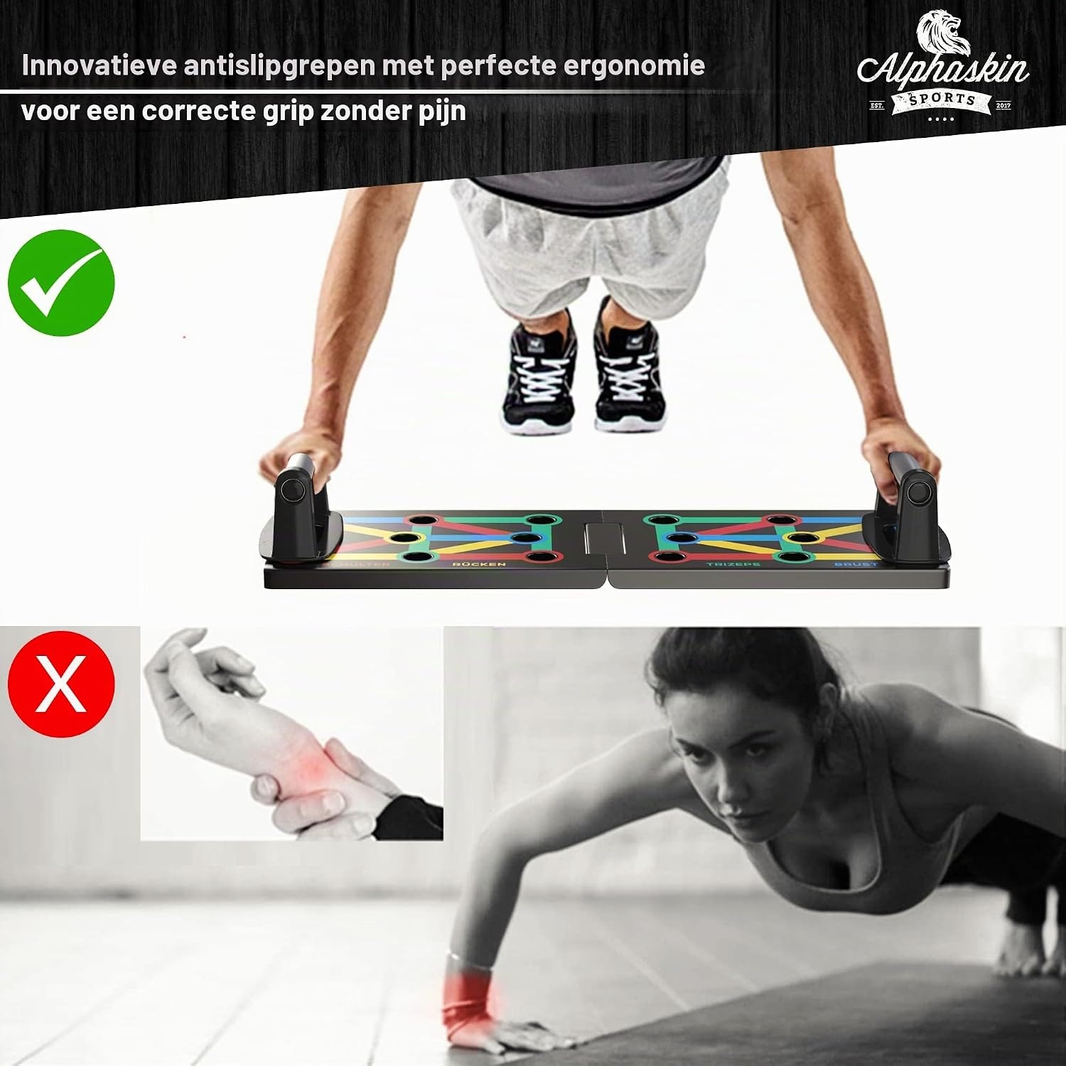 ALPHASKIN® Premium push-up board set I push-up handvatten home workout I 9 in 1 push up board I home gym I fitnessapparatuur voor thuis