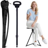 ALEVMOOM Wandelstok met stoel opvouwbare lichtgewicht, 2-in-1 wandelstok voor volwassenen, aluminium wandelstok met stoel, draagbare kruk voor senioren-zwart 34"/0,8 kg