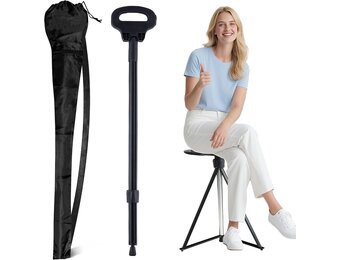 ALEVMOOM Wandelstok met stoel opvouwbare lichtgewicht, 2-in-1 wandelstok voor volwassenen, aluminium wandelstok met stoel, draagbare kruk voor senioren-zwart 34"/0,8 kg