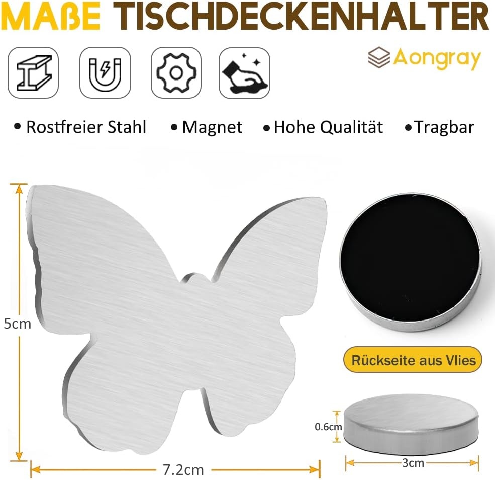 Aongray Tafelkleedgewichten Vlinder - RVS Magnetisch - Set van 8 - Ivoor - 53 gram