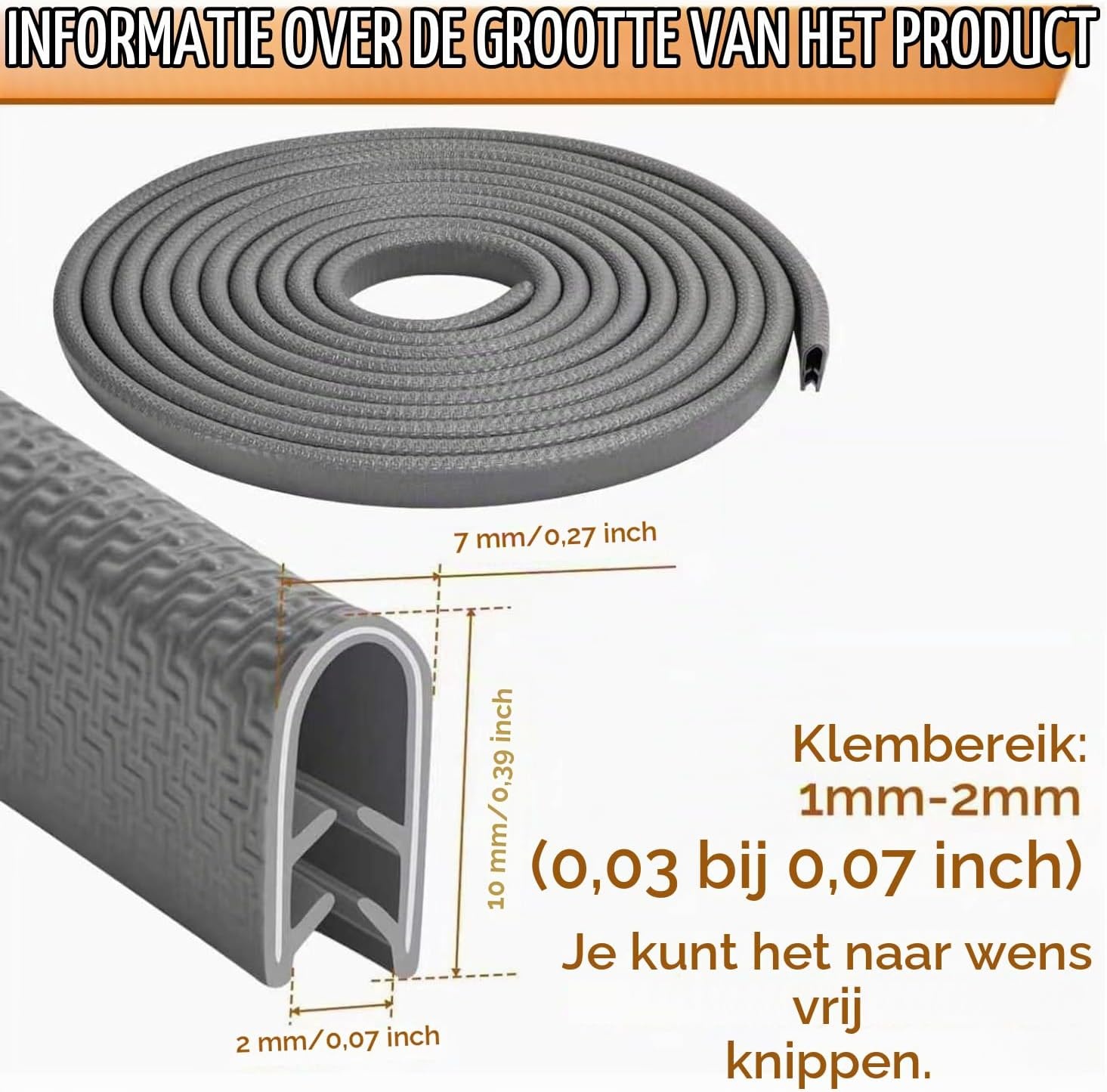 Randbeschermer voor plaatmetaal, rubberen klembereik 1-2 mm, metalen randbeschermingsprofiel voor scherpe randen. Geschikt voor auto's, plaatbewerking, botenbouw, knutselprojecten, 5M(5, Grijs, 2mm)