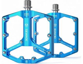 GEWAGE Bicycle Pedals for Road Bike/Mountain Bike, 3 Bearings, CNC Machined, 9/16 inch, Flat Pedals, with Detachable Non-Slip Pins