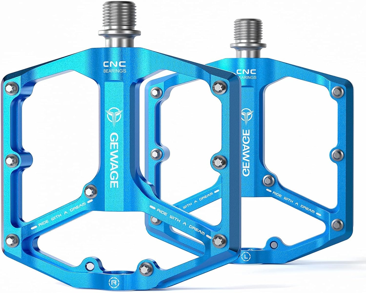 GEWAGE Bicycle Pedals for Road Bike/Mountain Bike, 3 Bearings, CNC Machined, 9/16 inch, Flat Pedals, with Detachable Non-Slip Pins