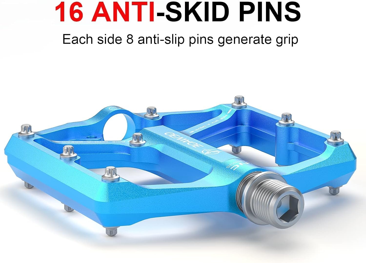 GEWAGE Bicycle Pedals for Road Bike/Mountain Bike, 3 Bearings, CNC Machined, 9/16 inch, Flat Pedals, with Detachable Non-Slip Pins