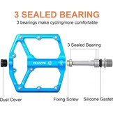 GEWAGE Bicycle Pedals for Road Bike/Mountain Bike, 3 Bearings, CNC Machined, 9/16 inch, Flat Pedals, with Detachable Non-Slip Pins