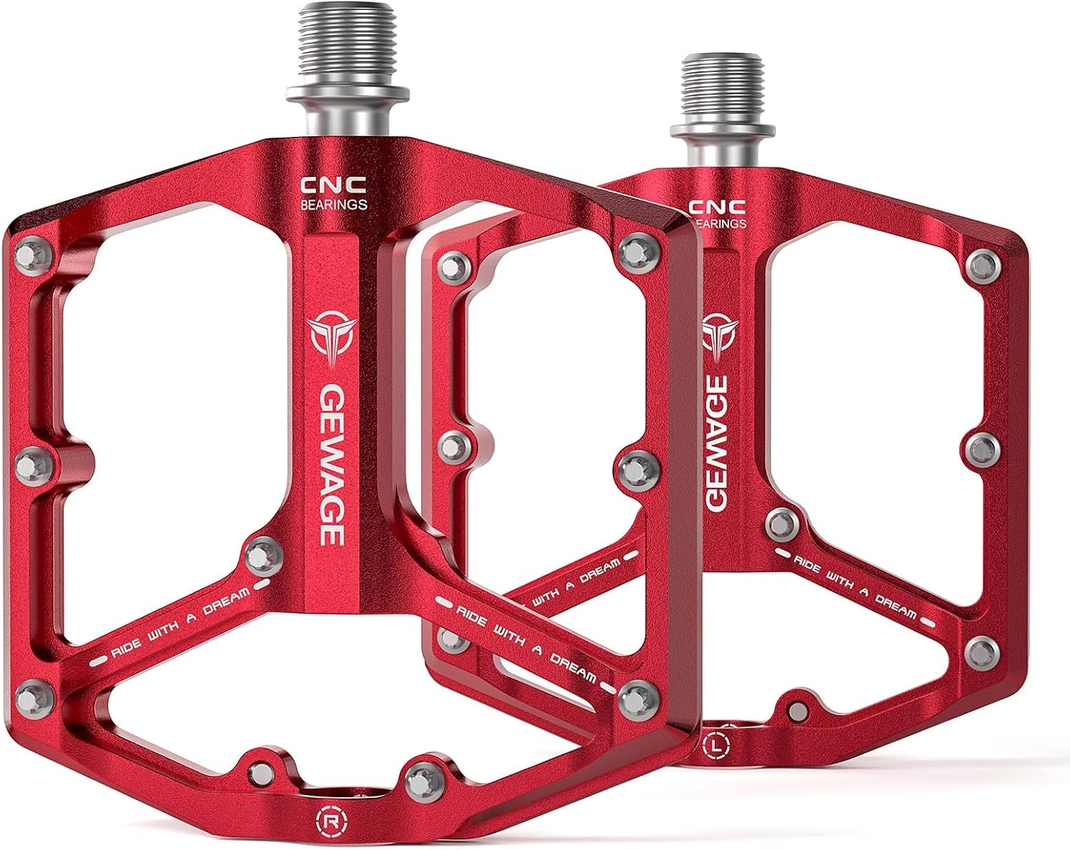 GEWAGE Bicycle Pedals for Road Bike/Mountain Bike, 3 Bearings, CNC Machined, 9/16 inch, Flat Pedals, with Detachable Non-Slip Pins