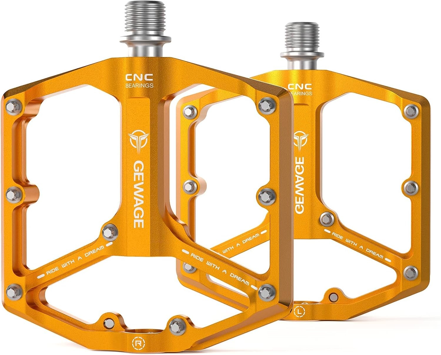 GEWAGE Bicycle Pedals for Road Bike/Mountain Bike, 3 Bearings, CNC Machined, 9/16 inch, Flat Pedals, with Detachable Non-Slip Pins