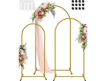 Boog Achtergrond Stand Set van 3, 1,8 m 2 m 2,2 m Metalen boog Achtergrond Stand, Gouden Ballon Gebogen Frame voor Bruiloft, Verjaardag, Feest, Halloween, Tuin Bloemen Boog Decoratie (6ft 6ft