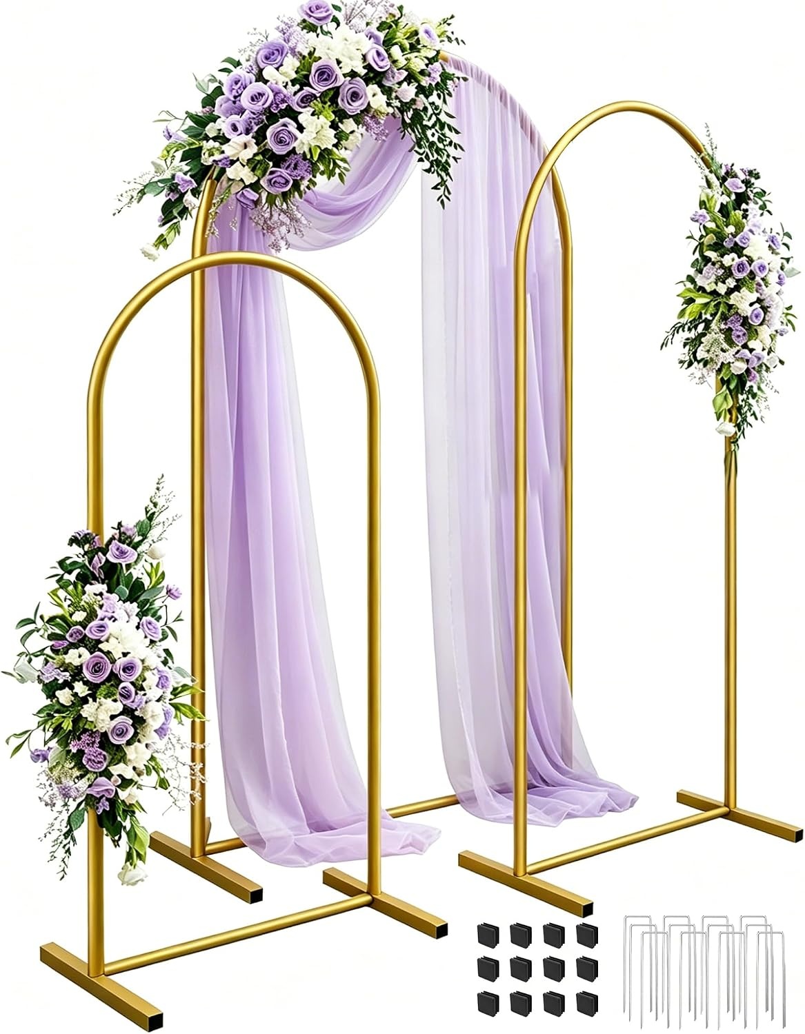 Boog Achtergrond Stand Set van 3, 1,8 m 2 m 2,2 m Metalen boog Achtergrond Stand, Gouden Ballon Gebogen Frame voor Bruiloft, Verjaardag, Feest, Halloween, Tuin Bloemen Boog Decoratie (6ft 6ft