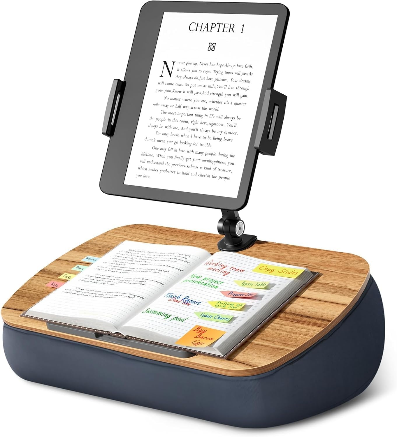 Tabletkussenhouder met verstelbare arm, compatibel met iPad, Kindle, mobiele telefoon (4,7-13 inch), schootbureau om handsfree te lezen in bed, bank (grijs)