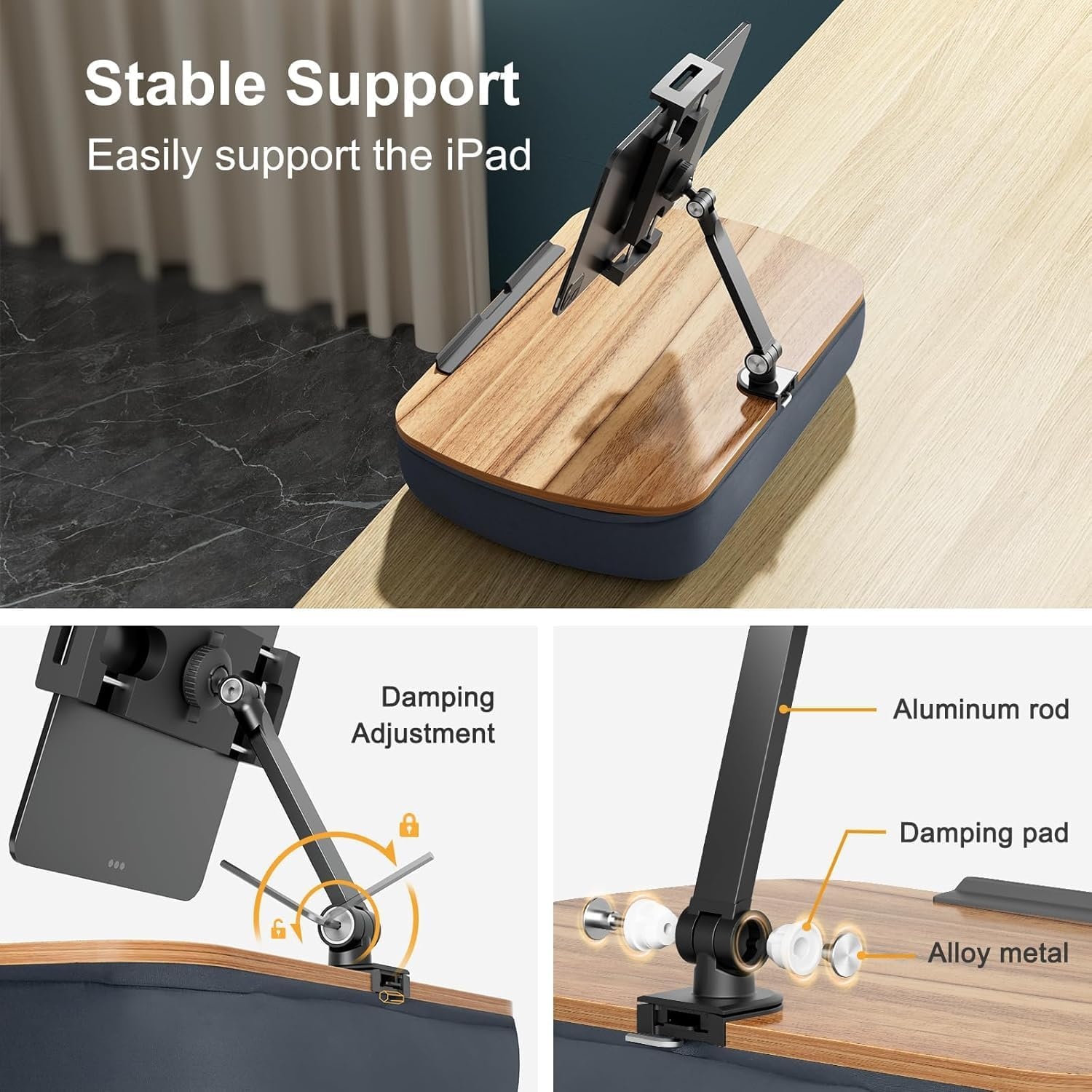 Tabletkussenhouder met verstelbare arm, compatibel met iPad, Kindle, mobiele telefoon (4,7-13 inch), schootbureau om handsfree te lezen in bed, bank (grijs)