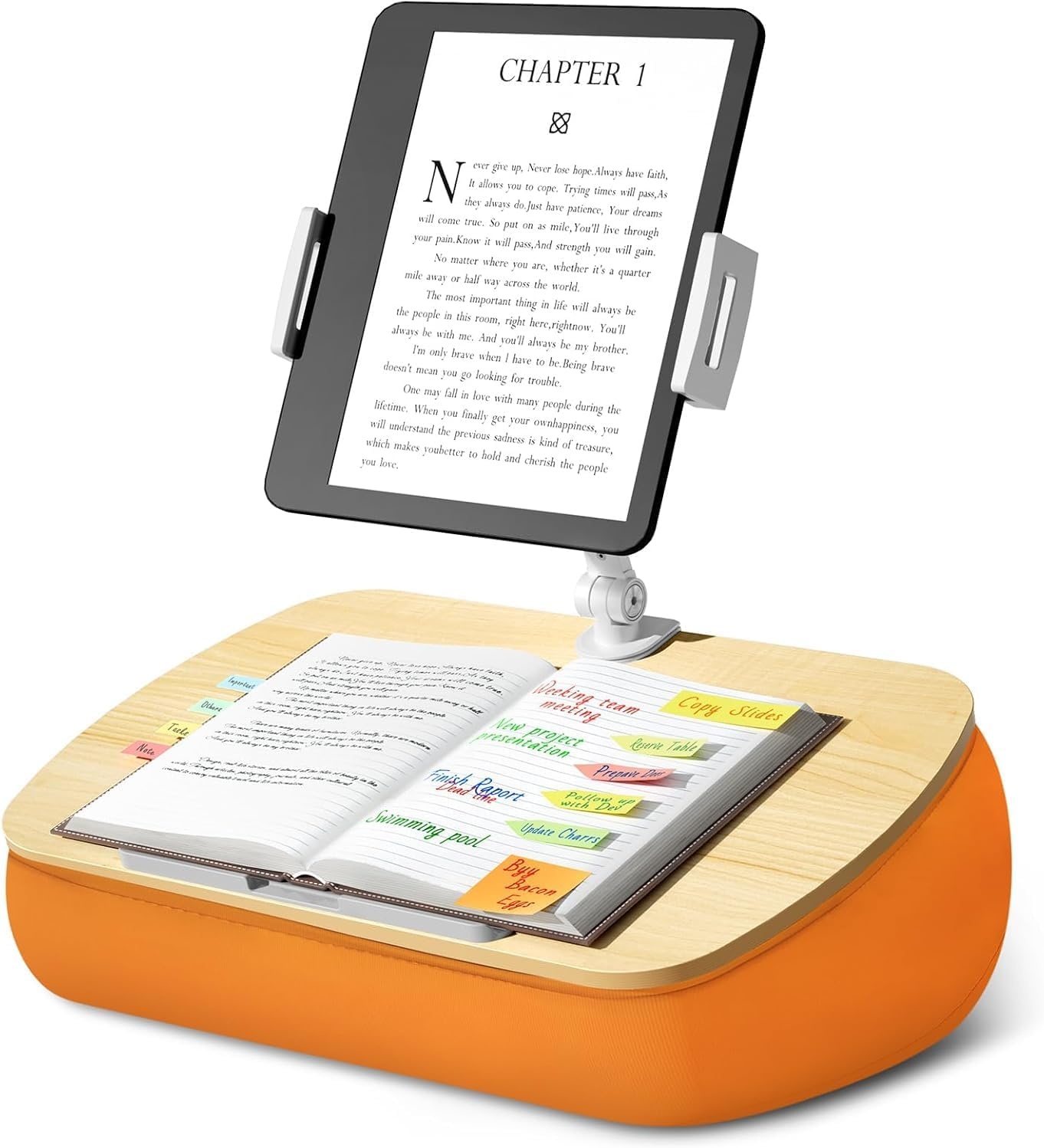 Tabletkussenhouder met verstelbare arm, compatibel met iPad, Kindle, mobiele telefoon (4,7-13 inch), schootbureau om handsfree te lezen in bed, bank (grijs)