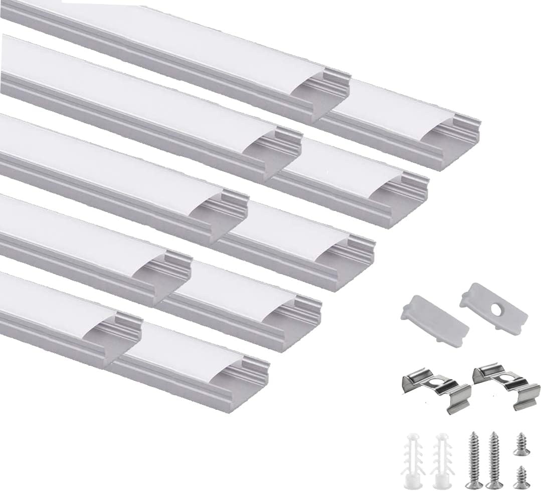Besseto 10 x led-U-profiel, 1,5 m, aluminium, melkafdekking, eindkappen, houder - Maat 10 x 1.5m U Shape