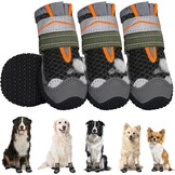 SlowTon Hondenschoenen, pootbescherming, 4 stuks, ademende hondenschoenen, outdoor, met antislipzool, verstelbare reflecterende klittenbandsluiting, hondenlaarzen voor kleine, middelgrote en grote