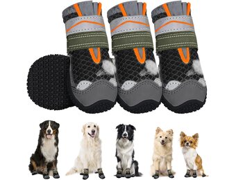 SlowTon Hondenschoenen, pootbescherming, 4 stuks, ademende hondenschoenen, outdoor, met antislipzool, verstelbare reflecterende klittenbandsluiting, hondenlaarzen voor kleine, middelgrote en grote