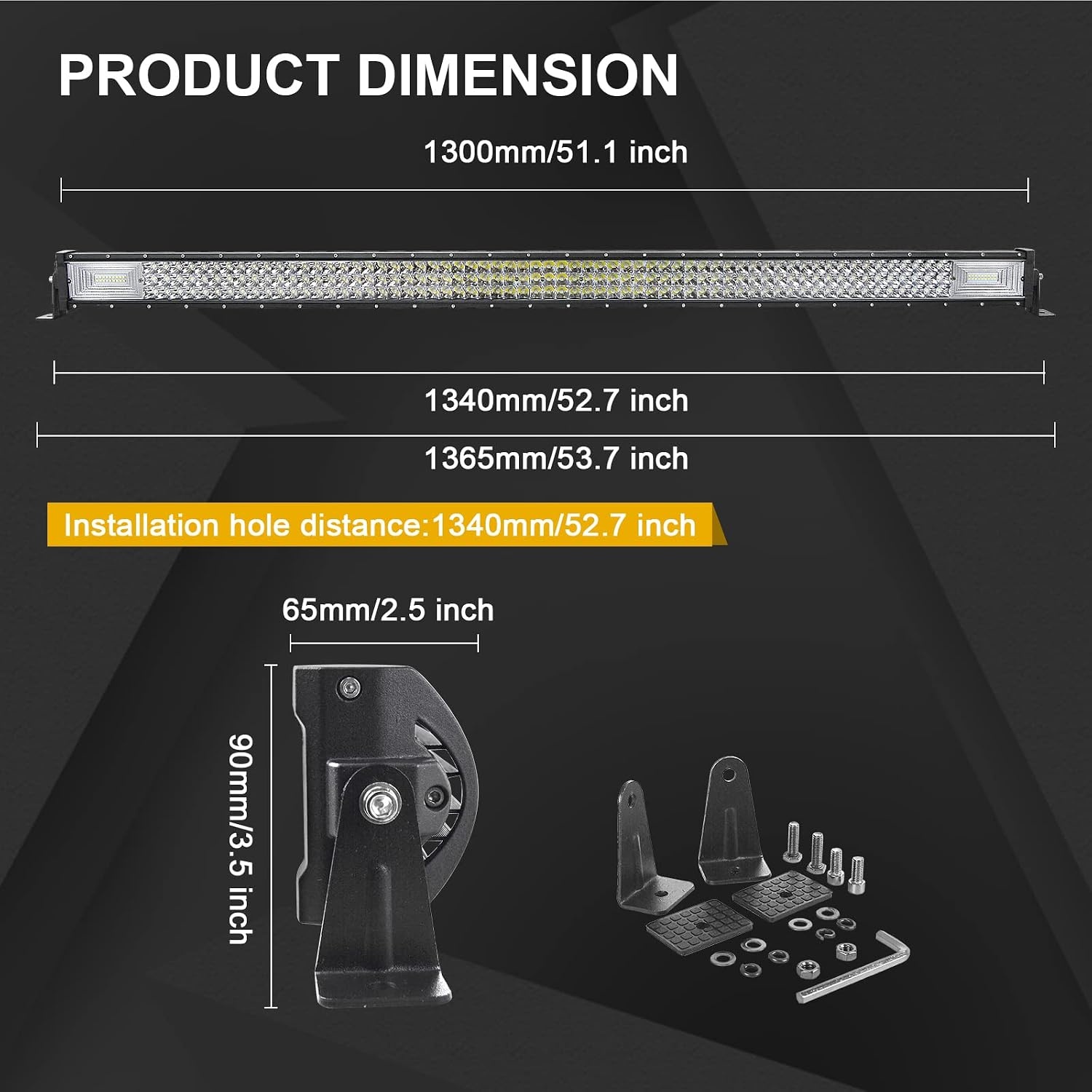 Willpower LED-balk 132 cm 52 inch 675 W Koplamp 10 cm 4 inch 18 W Werklamp Lichtstrip Met Bekabeling 12 V 24 V voor Terreinwagen Auto Tractor Vrachtwagen 4 x 4 Boot ATV