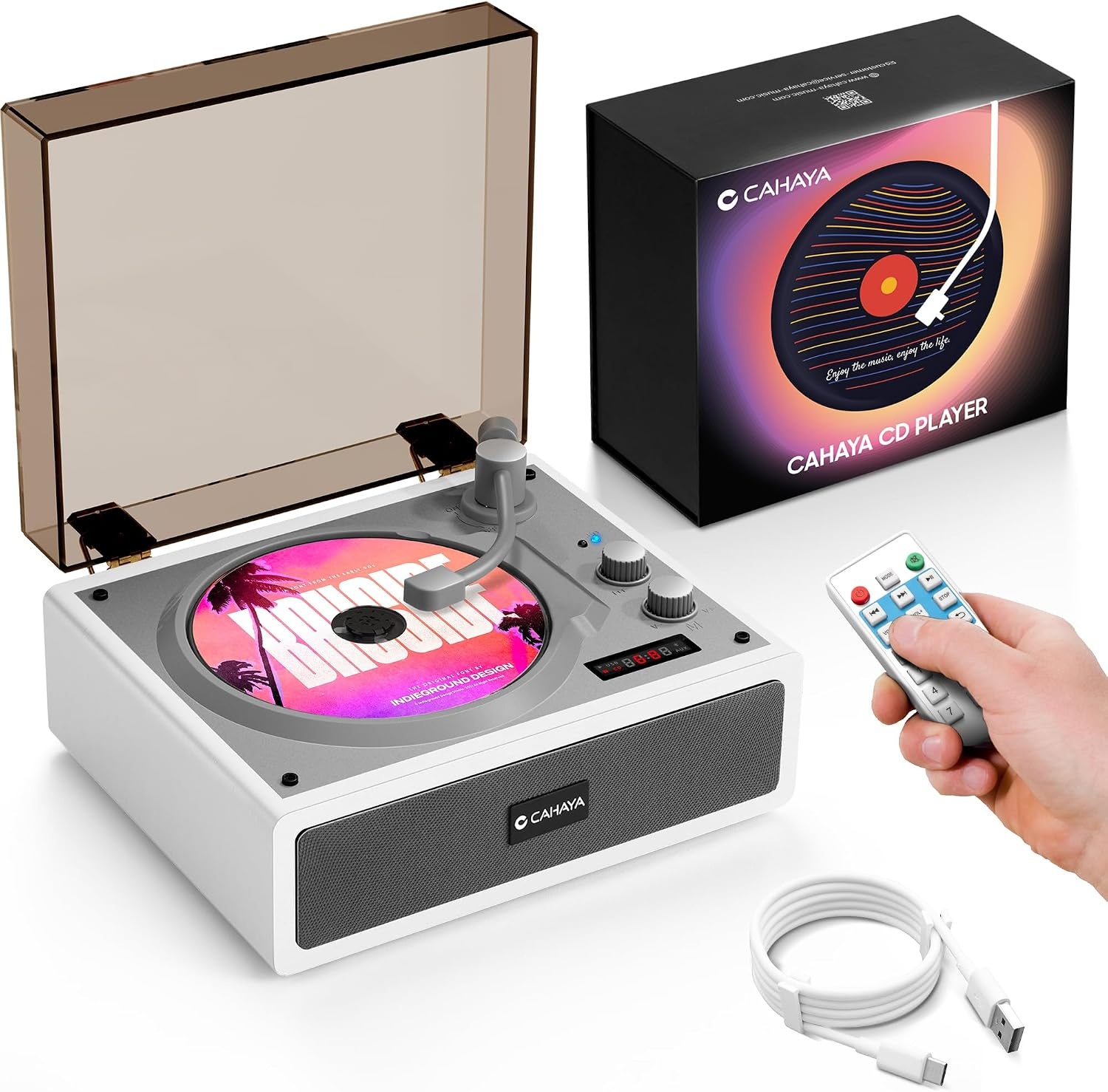 CAHAYA CD-speler met Bluetooth 5.4 en afstandsbediening voor huishoudelijk gebruik - desktop cd-speler ingebouwde dual hifi-sound-luidspreker en 3600 mAh-batterij - ideale cadeaukeuze
