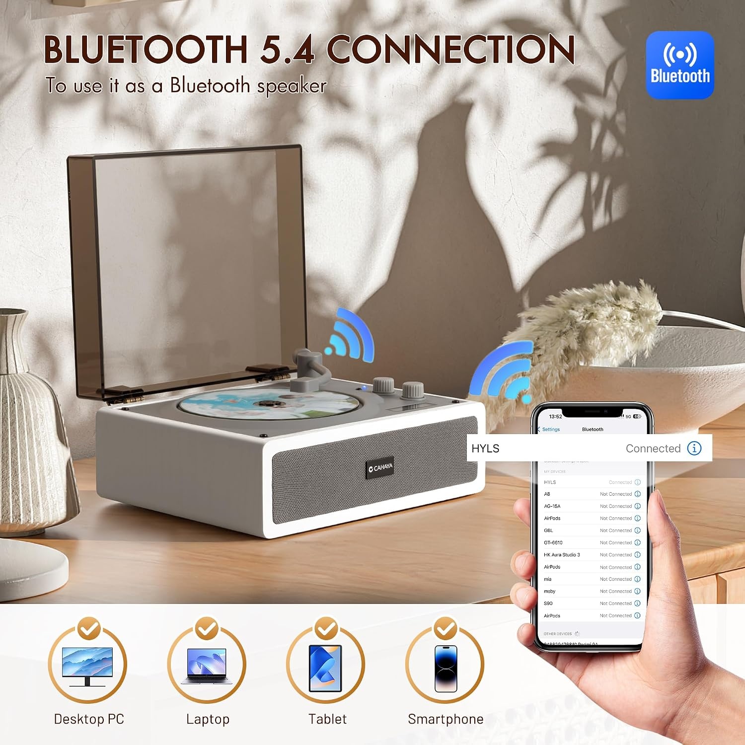 CAHAYA CD-speler met Bluetooth 5.4 en afstandsbediening voor huishoudelijk gebruik - desktop cd-speler ingebouwde dual hifi-sound-luidspreker en 3600 mAh-batterij - ideale cadeaukeuze