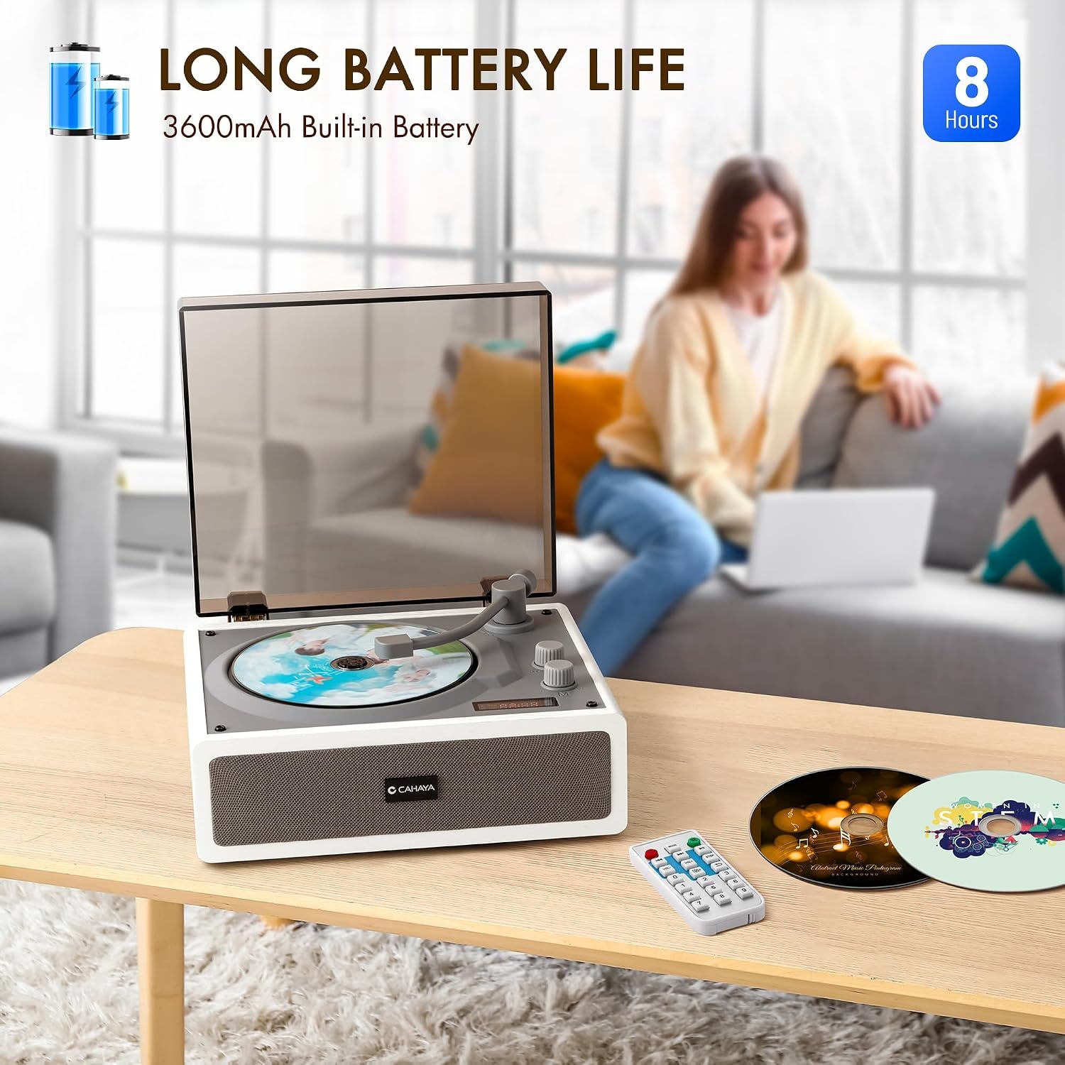 CAHAYA CD-speler met Bluetooth 5.4 en afstandsbediening voor huishoudelijk gebruik - desktop cd-speler ingebouwde dual hifi-sound-luidspreker en 3600 mAh-batterij - ideale cadeaukeuze
