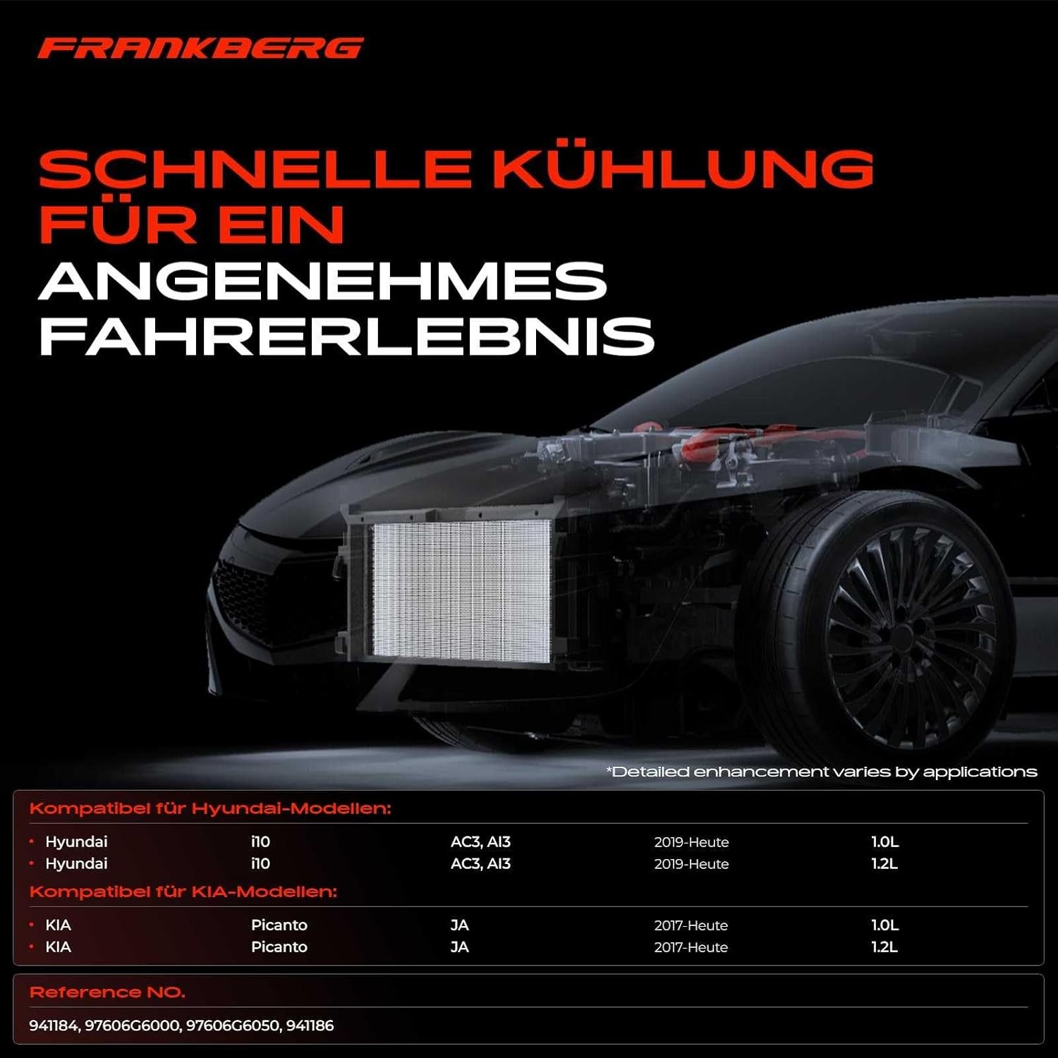 Frankberg Condensator-airconditioning met droger, compatibel met i10 AC3 AI3 1,0L 1,2L benzine 2019-Heute Picanto JA 1,0L 1,2L benzine 2017-Heute Vervanging # 97606G6050