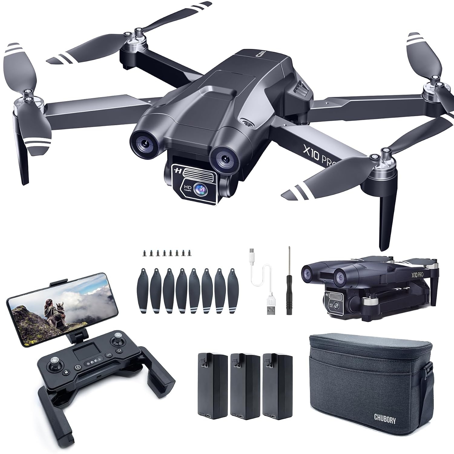 4K GPS Drone X10 PRO: 90 Min Vliegtijd & 3 Accu's - 34% Korting