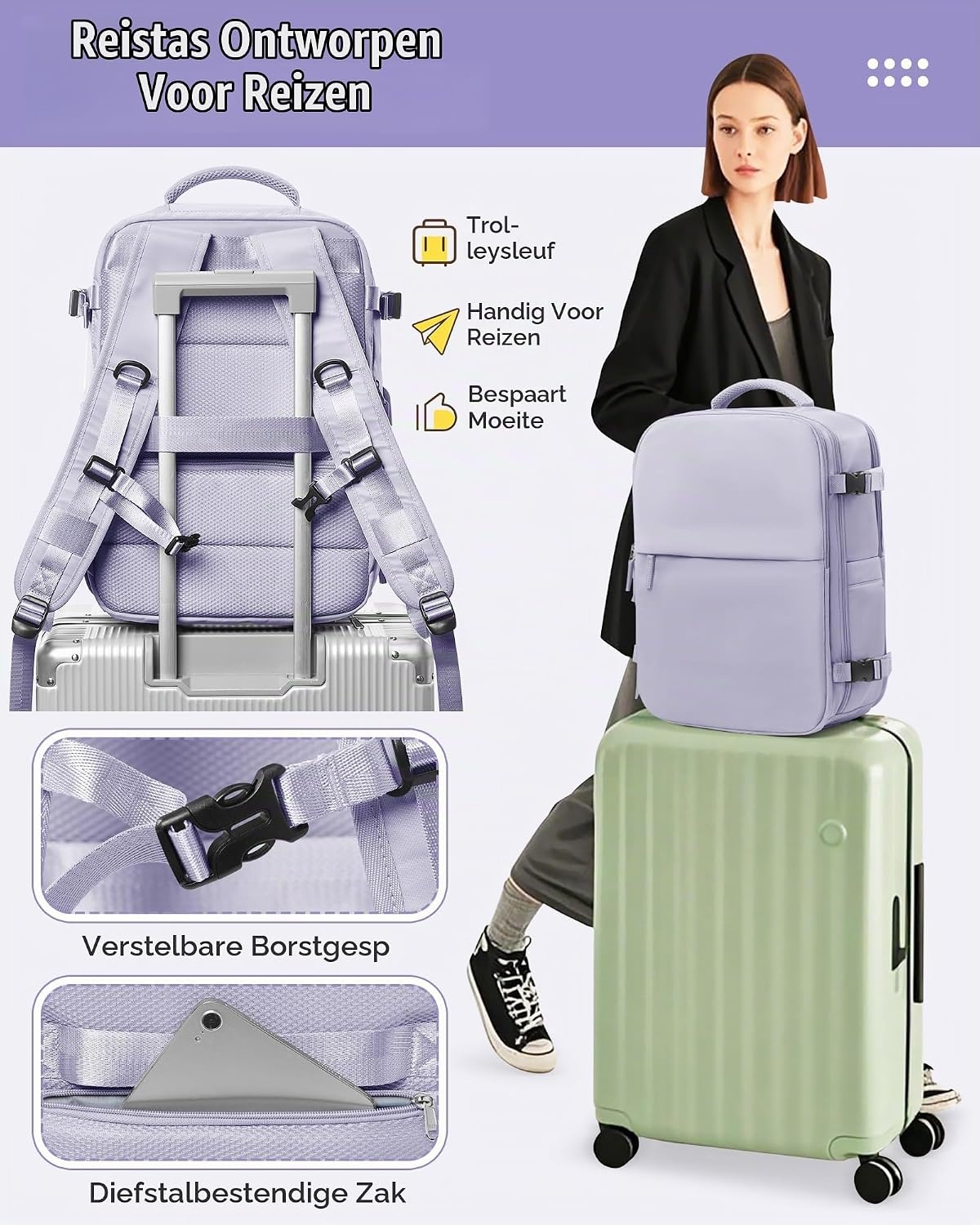Handbagage Rugzak 40x30x20cm met Vacuüm Pomp - 33% Korting!