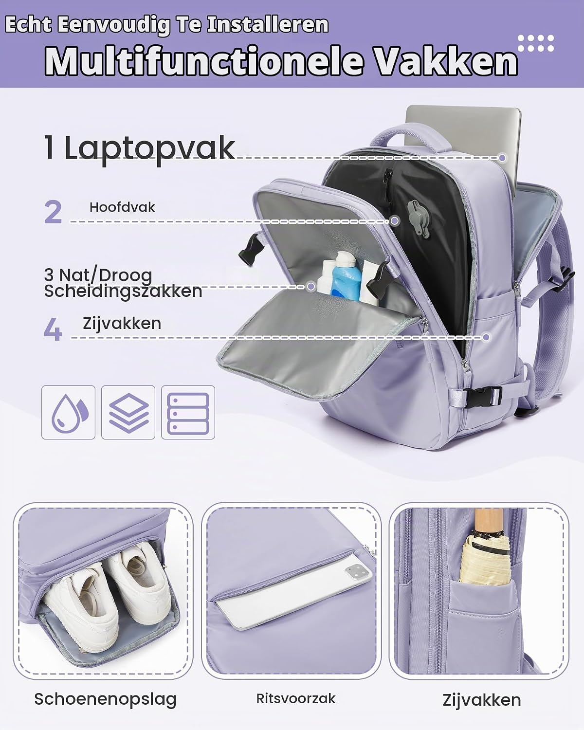 Handbagage Rugzak 40x30x20cm met Vacuüm Pomp - 33% Korting!