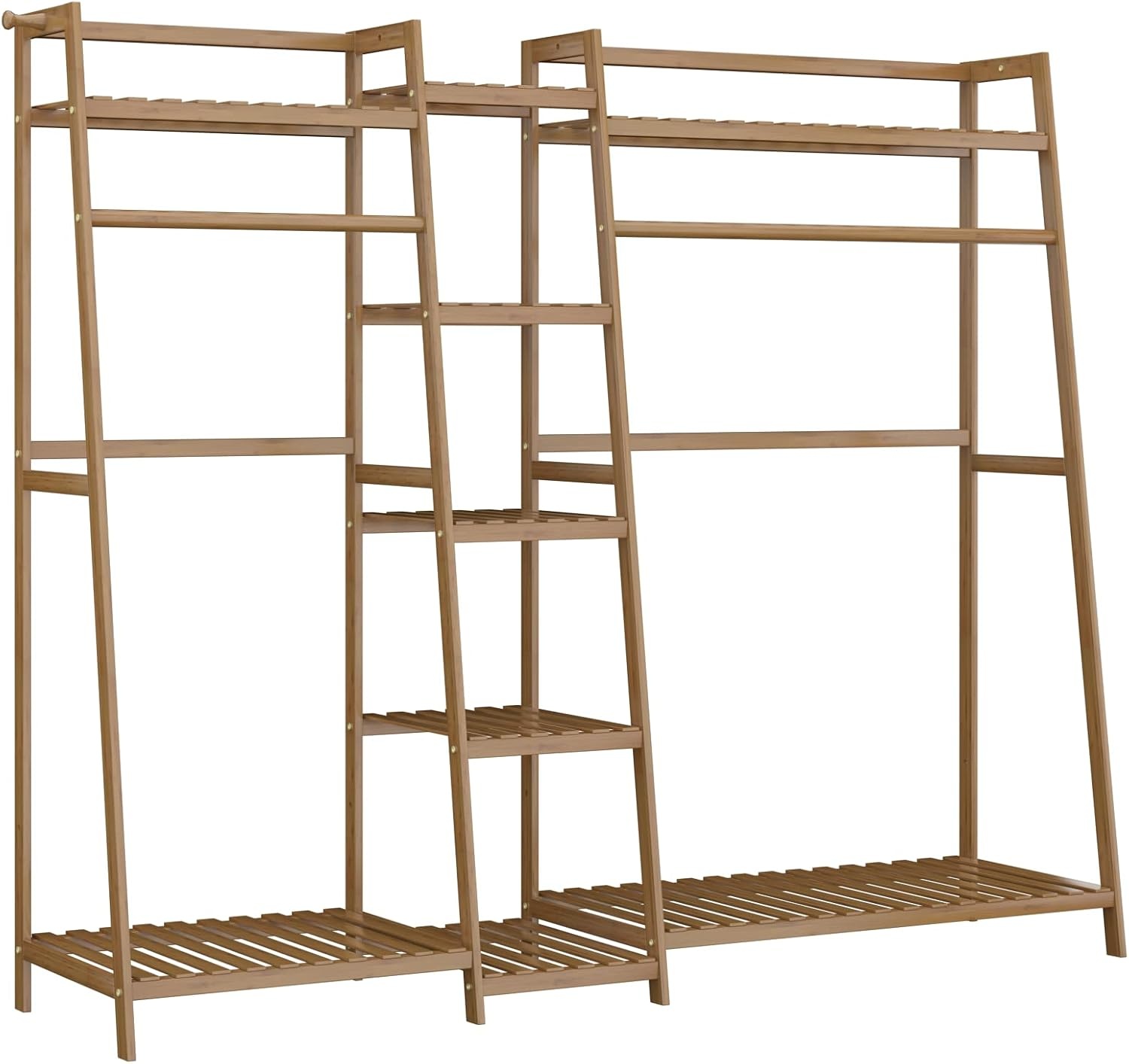 Houten Kapstok met 9 Planken & 2 Kledingstangen - 33% Korting