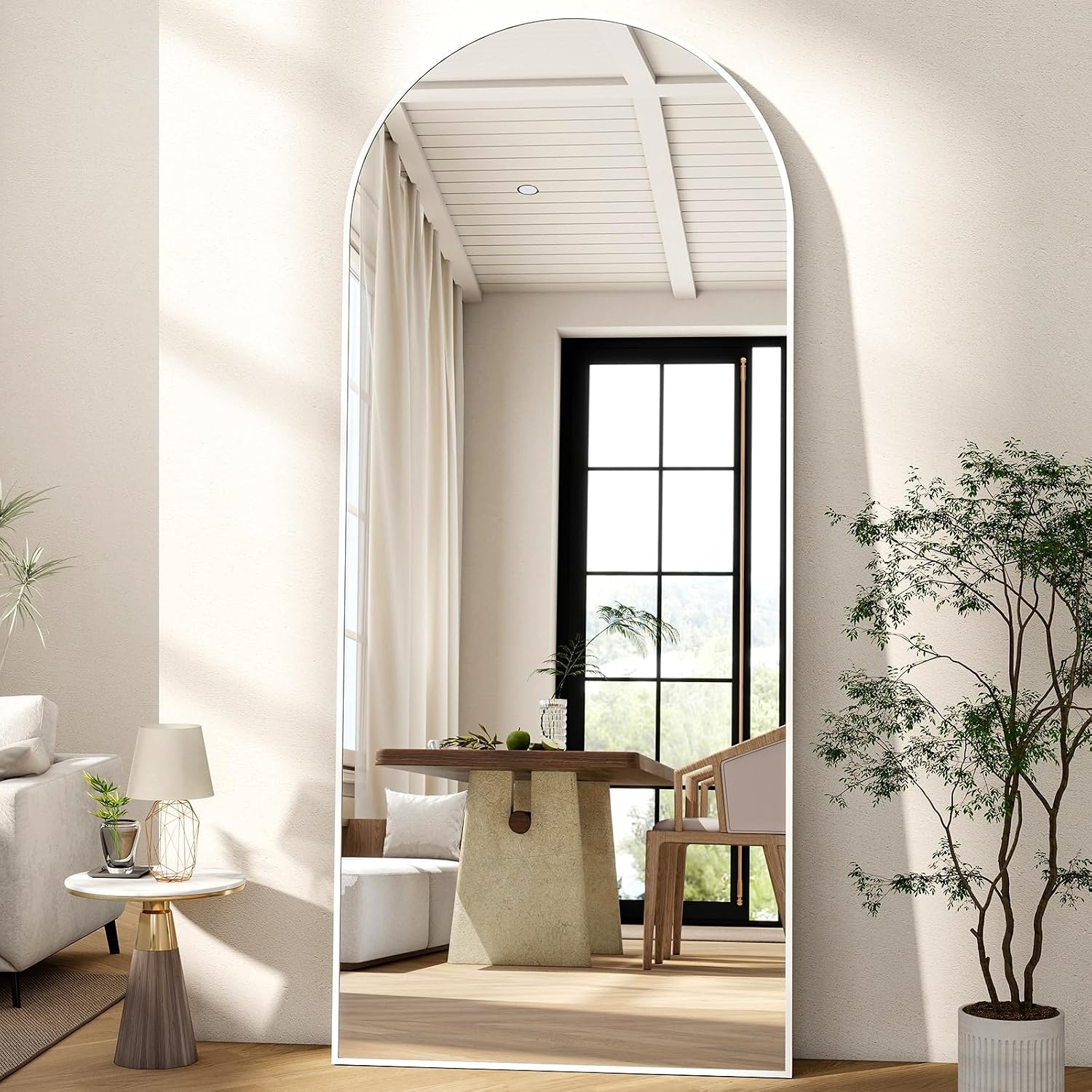 Boogvormige Passpiegel 165x60cm Wit | 33% Korting | Met Standaard