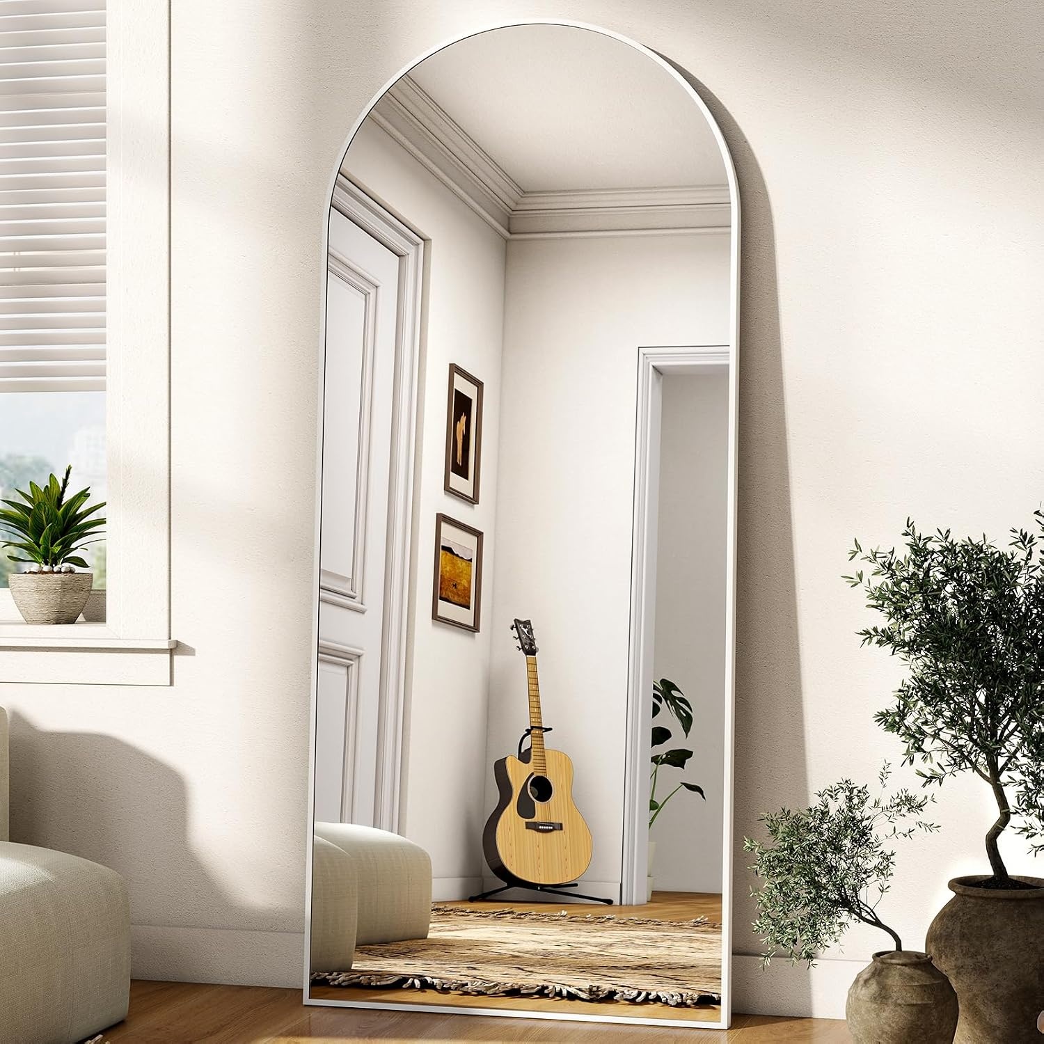 Boogvormige Passpiegel 165x60cm Wit | 33% Korting | Met Standaard