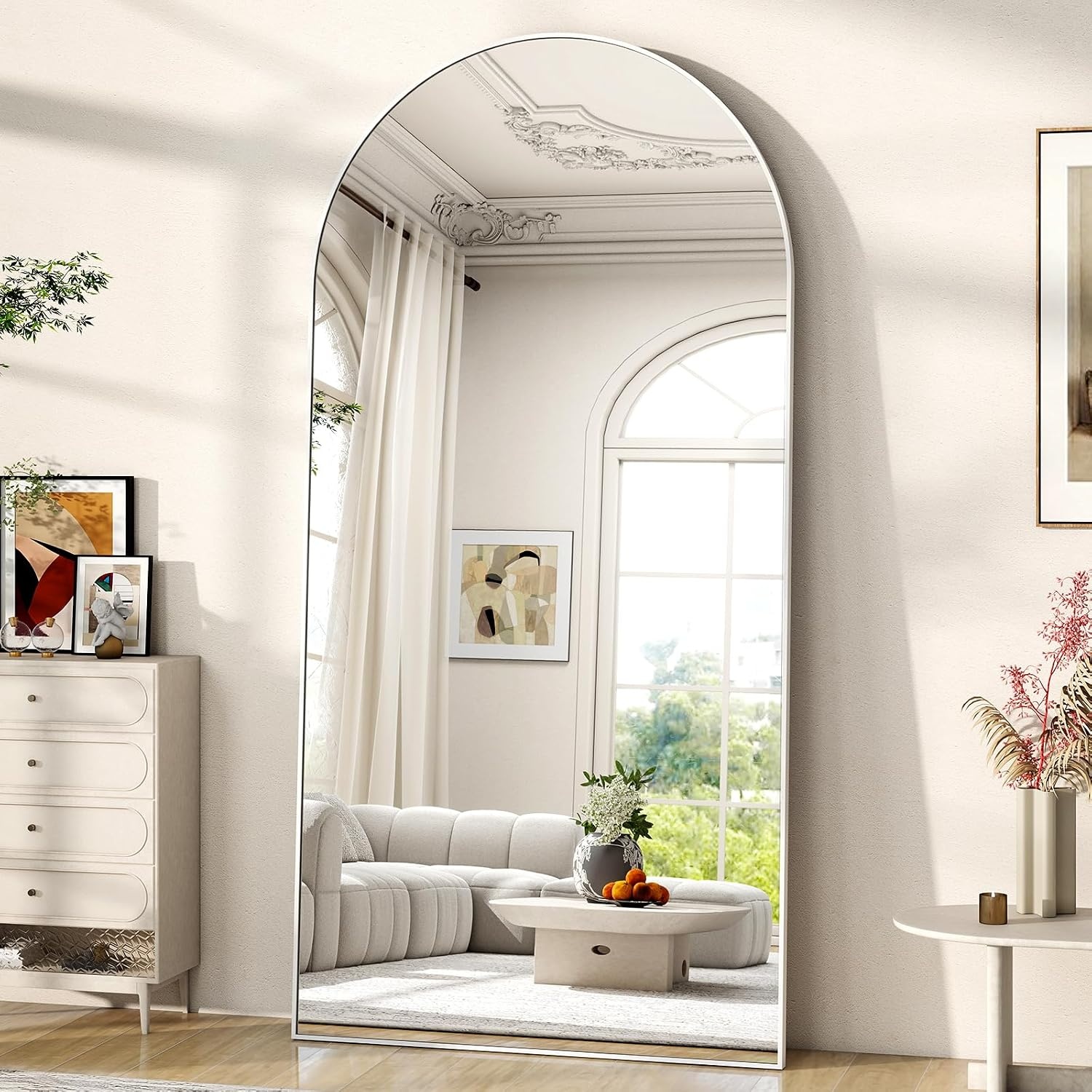 Boogvormige Passpiegel 165x60cm Wit | 33% Korting | Met Standaard