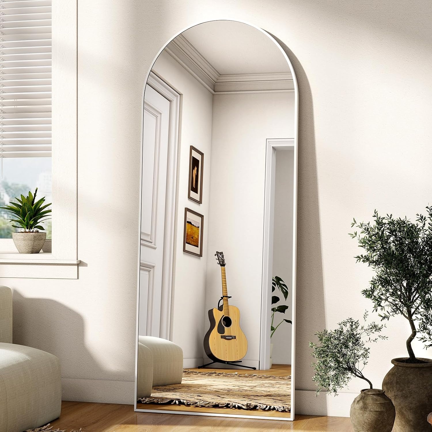 Boogvormige Passpiegel 165x60cm Wit | 33% Korting | Met Standaard