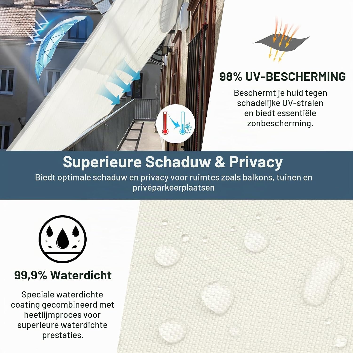 Waterdicht Vierkant Schaduwdoek 5x5m Crème met 34% Korting