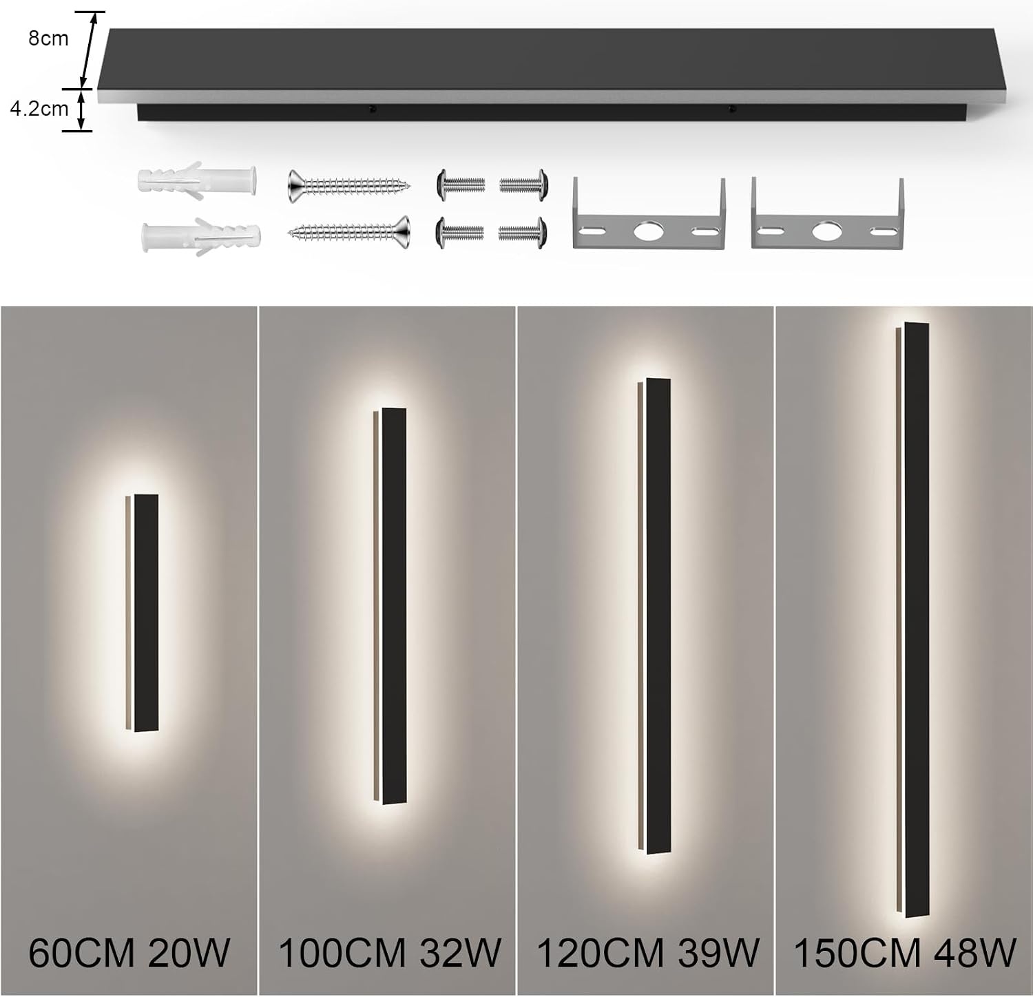 LED Wandlamp Zwart 60cm | 3 Kleuren | 20W 1600lm | Modern Design