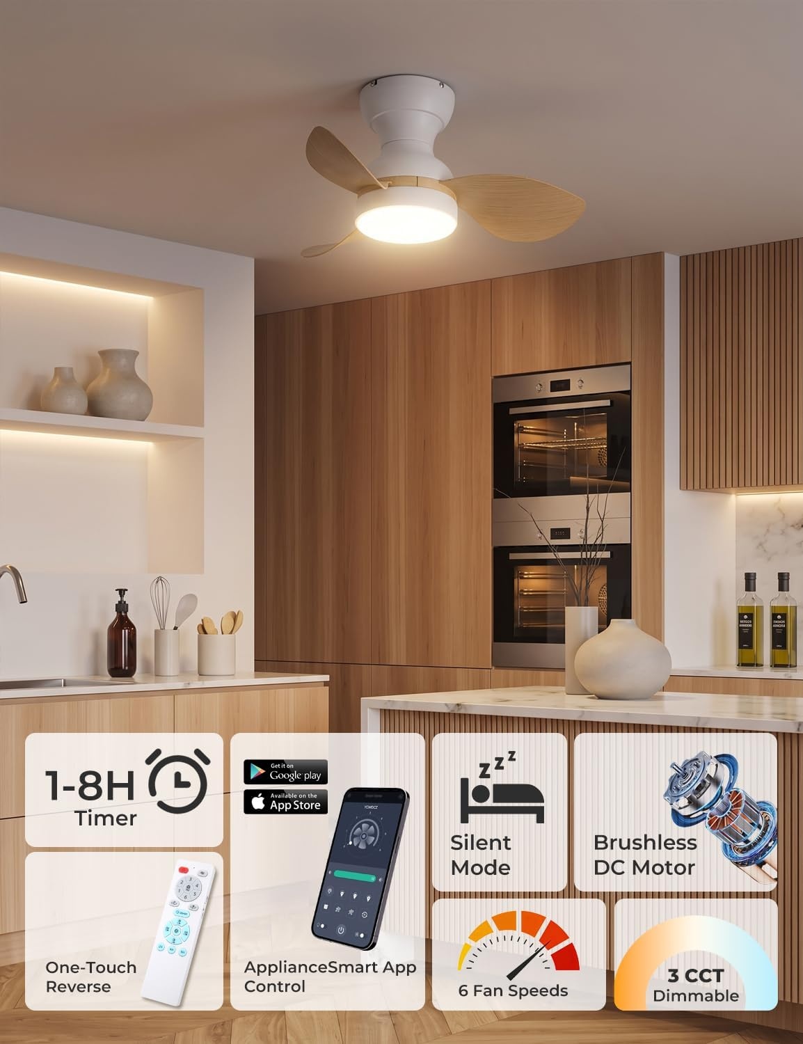 Plafondventilator met LED, 56 cm, 6 Snelheden, Afstandsbediening - 34% Korting