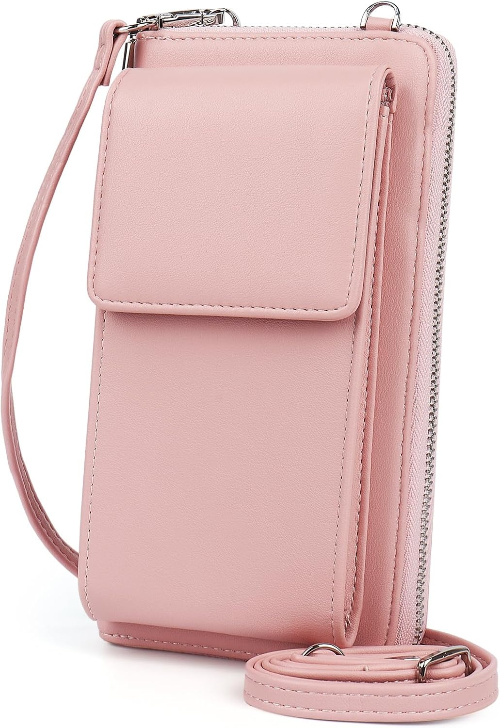 Telefoontasje Crossbody Dames Roze PU Leer, 14 Kaarten - 37% Korting