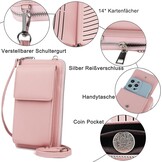 Telefoontasje Crossbody Dames Roze PU Leer, 14 Kaarten - 37% Korting