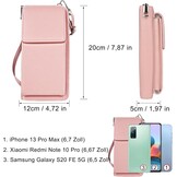 Telefoontasje Crossbody Dames Roze PU Leer, 14 Kaarten - 37% Korting